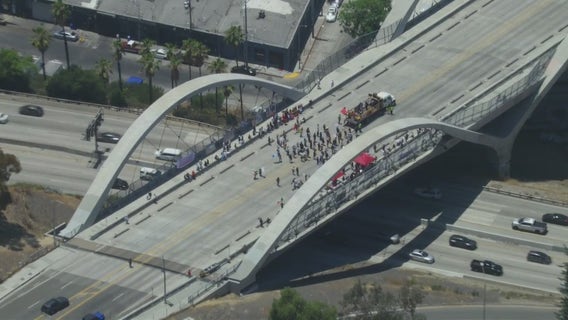 Anti-ICE protest shuts down Sixth Street Bridge as multiple rallies held throughout LA