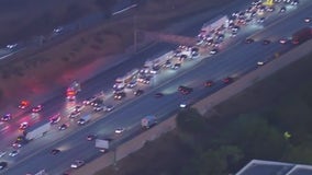 Semi-truck catches fire on 5 Freeway in San Fernando Valley