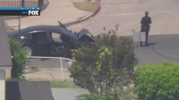 Pursuit of burglary suspects in Tesla ends in crash in South LA