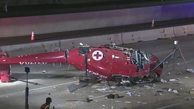 Medical helicopter crashes on California freeway, leaving 3 critically injured