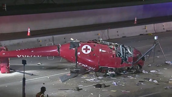 Medical helicopter crashes on California freeway, leaving 3 critically injured