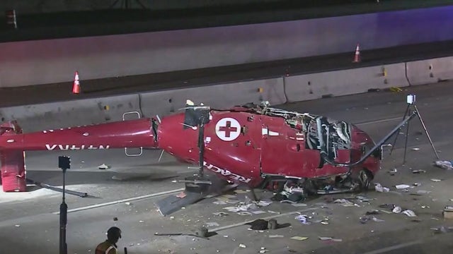 Medical helicopter crashes on California freeway, leaving 3 critically injured
