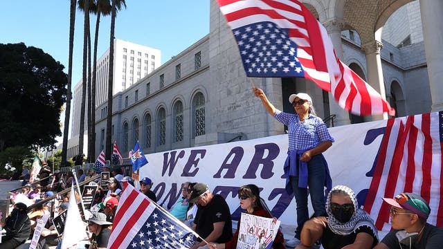 Thousands gather in downtown LA for 'No Kings Day' rally