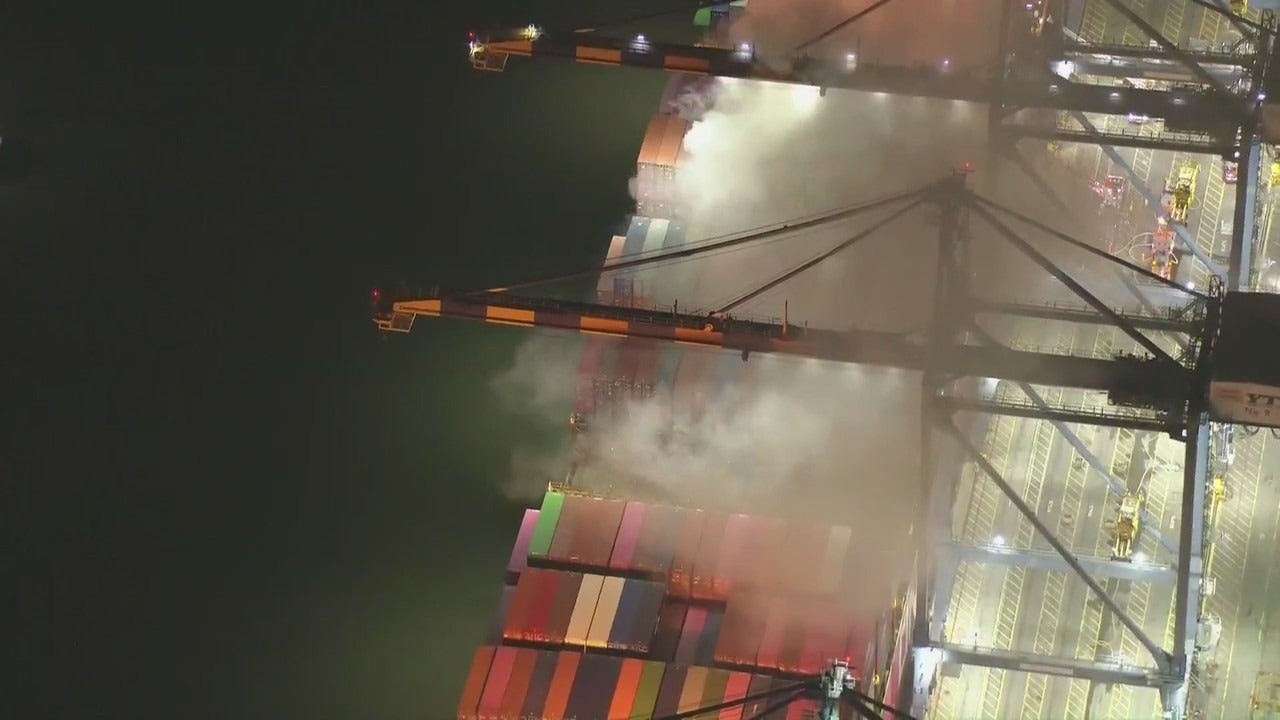 Cargo ship catches fire at Port of LA