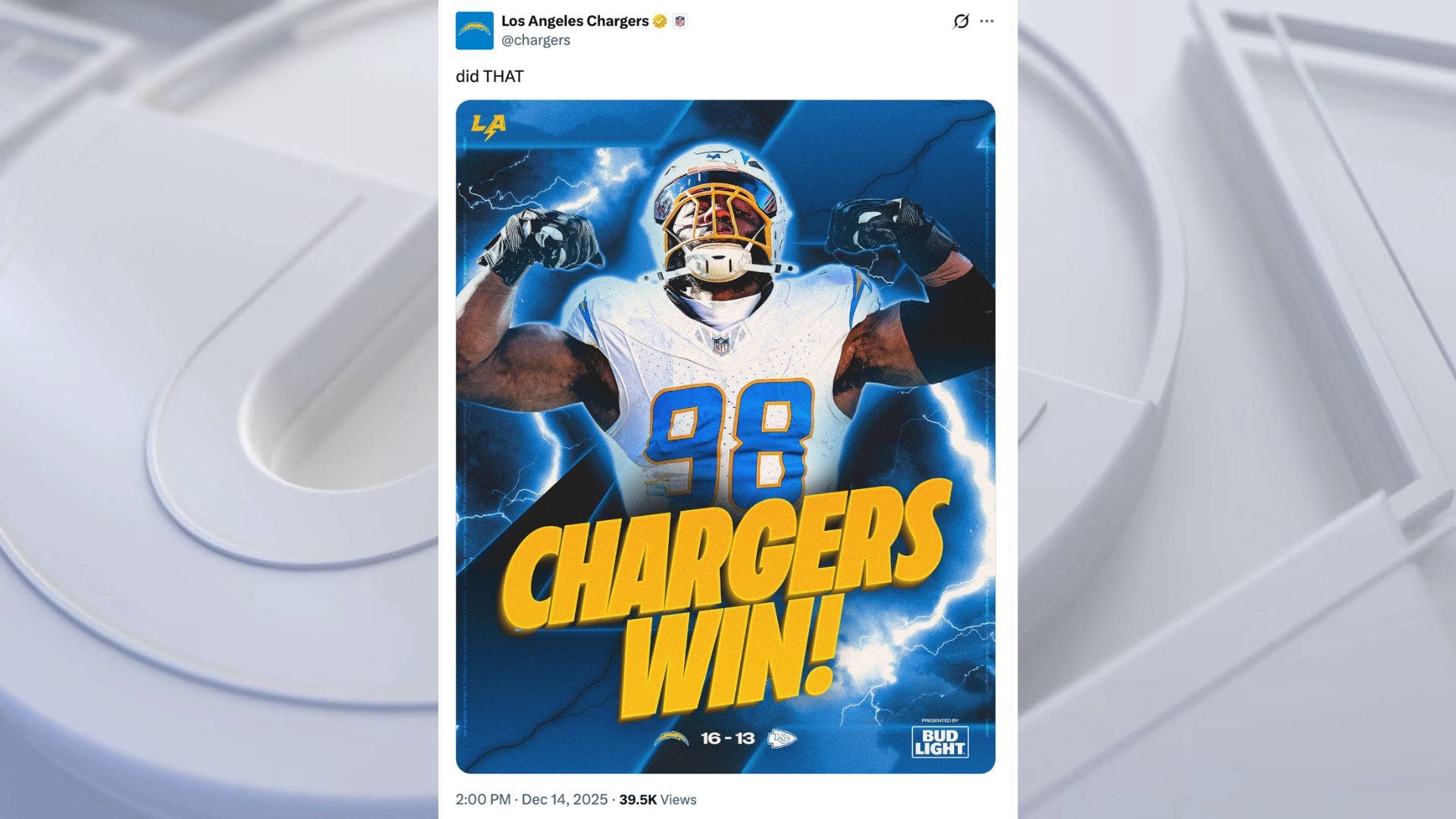 Chargers end Kansas City Chiefs playoff hopes with road win