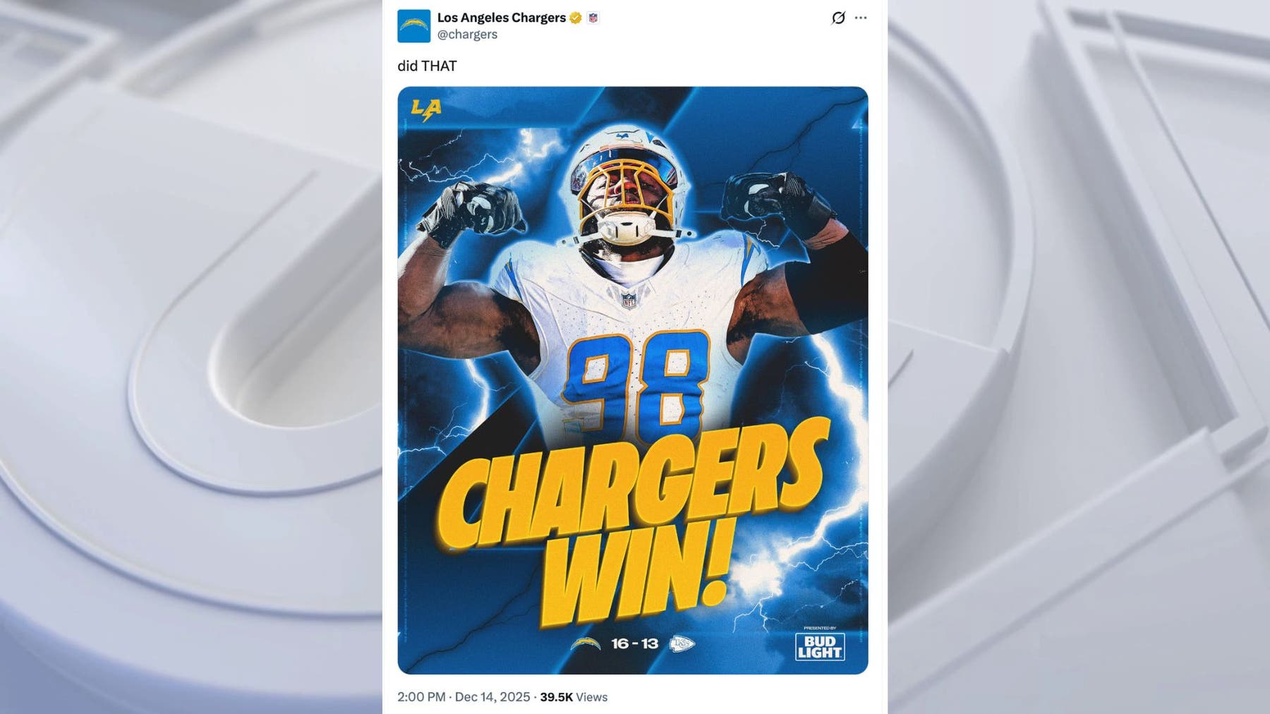 Chargers end Kansas City Chiefs playoff hopes with road win
