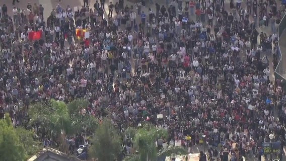 ICE protest drawing massive crowd at UCLA