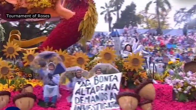 Rose Parade float banner calling for Eaton Fire investigation quickly taken down