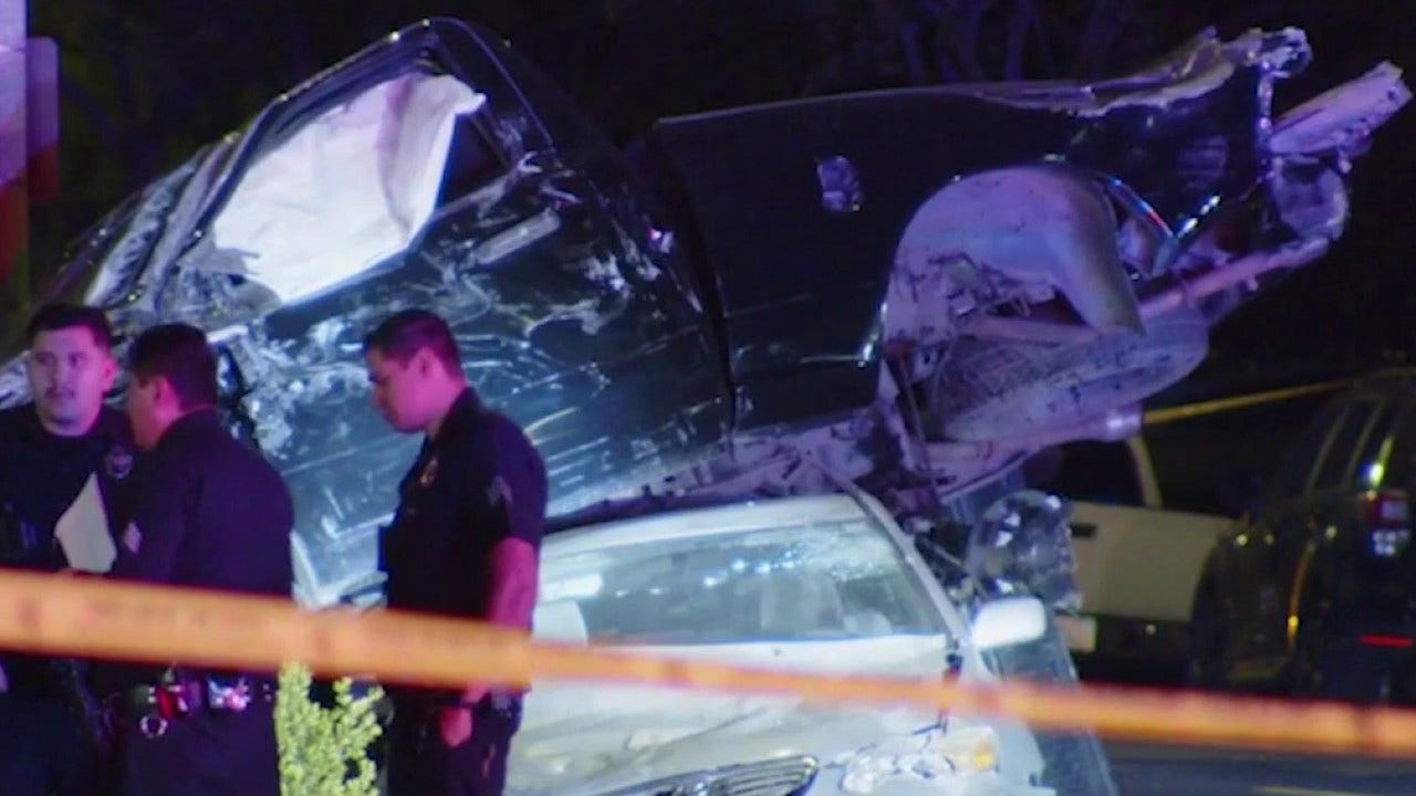 DUI pursuit ends in rollover crash atop parked car in LA