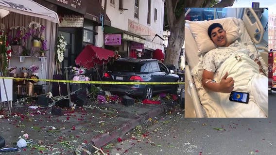 Teen recovering after car jumps curb and crashes into pedestrians in downtown LA's flower district