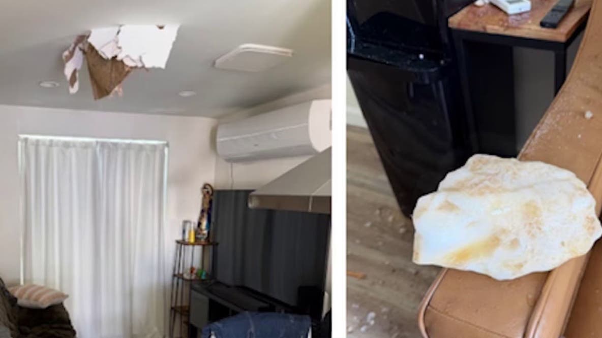 Ice block mysteriously crashes through roof, LA County family says