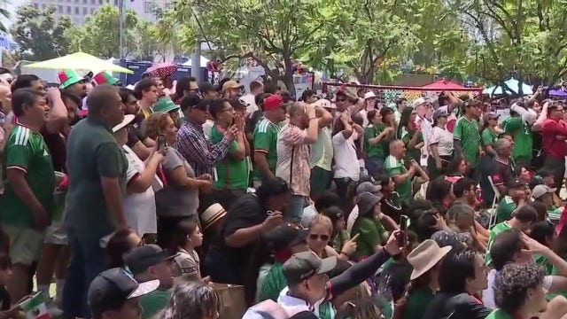 Fans celebrate Mexico’s tournament opener win at Casa Mexico in downtown Los Angeles