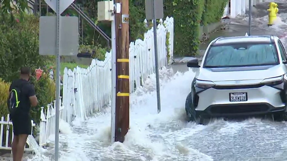 LIVE: Major water main break floods West Hollywood, trapping cars and closing major roads