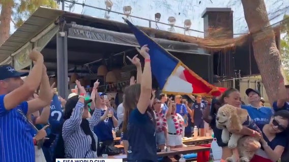 Fans celebrate France advancing to World Cup semifinals at Venice watch party