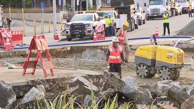 West Hollywood water main repair continues as officials target Sunset Boulevard reopening