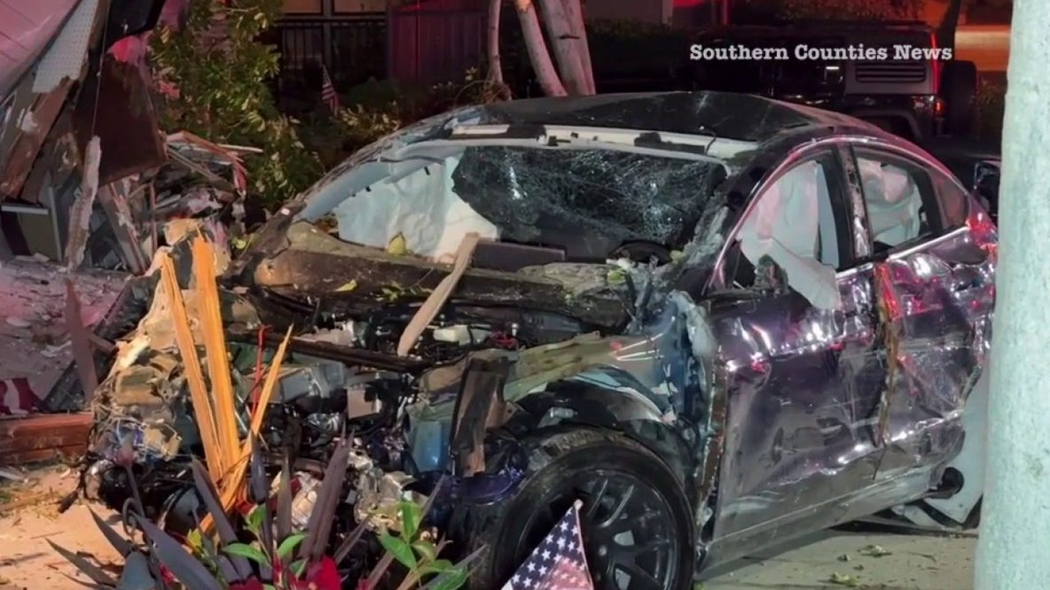 Tesla crashes into Orange home following high-speed police chase