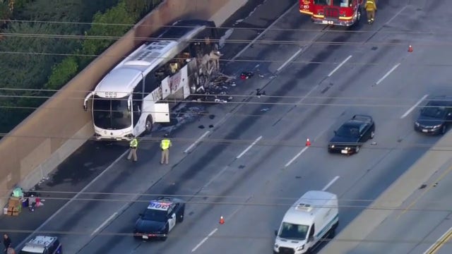 1 dead in 60 Freeway tour bus fire in Hacienda Heights; eastbound lanes closed