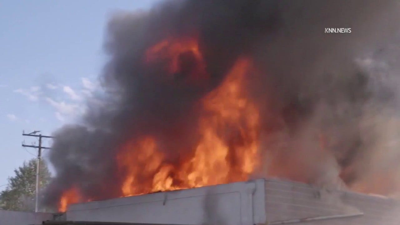 Newhall auto body shop catches fire again weeks after devastating Old Town blaze