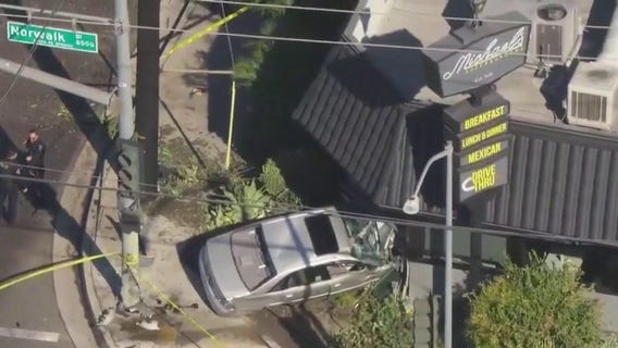 Car crashes into restaurant in Santa Fe Springs; 1 dead
