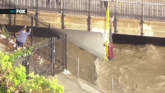 3 rescued from rushing floodwaters in San Fernando Valley