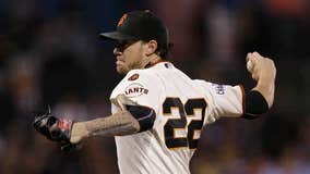 Peavy hits 1st HR in 9 years, pitches Giants past Reds 5-3