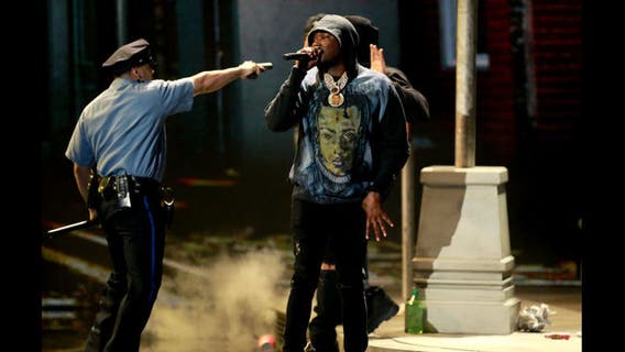 Rapper Meek Mill performs 'Stay Woke,' wears hoodie of slain rapper XXXTentacion