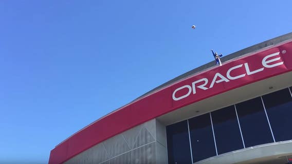 WATCH: Harlem Globetrotter makes 100-ft shot off Oracle Arena roof