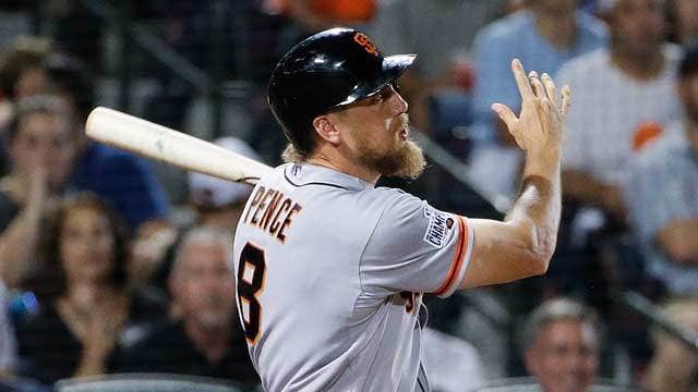 Pence's three-run homer lifts Giants to 8-3 win over Braves