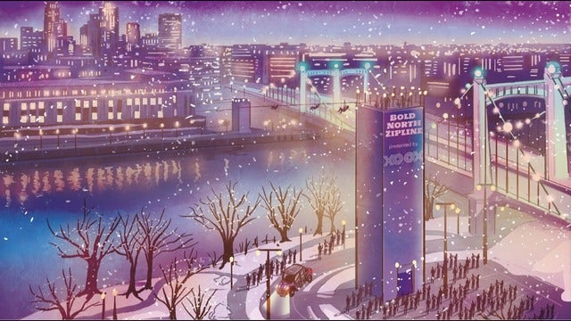 Zipline across the Mississippi River during Super Bowl festival