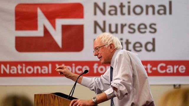 Bernie Sanders talks with nurses in San Francisco Bay Area