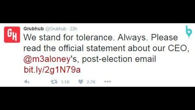 Grubhub CEO backtracks after asking Trump supporters to quit