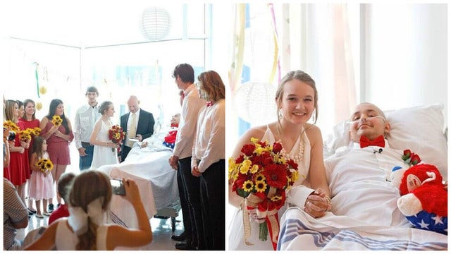 Groom battling cancer says wedding vows from hospital bed