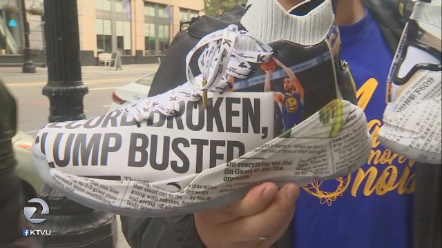 Klay Thompson's custom designed shoes featuring newspaper print sell out quickly