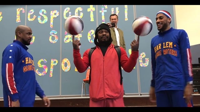 WATCH: Marshawn Lynch teams with Globetrotters for anti-bullying presentation at his former school