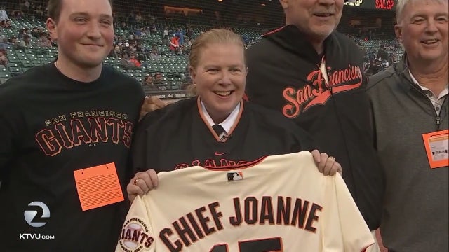 San Francisco fire chief throws pitch at Giants game to mark 30-year career