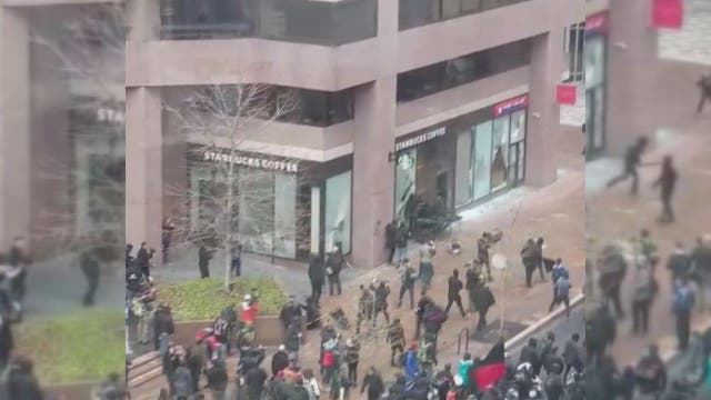VIDEO: Protesters smash DC Starbucks windows in chaotic scene near inauguration