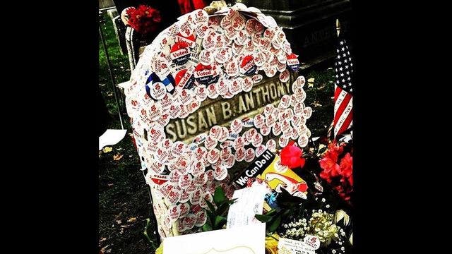 'I Voted' stickers left at Susan B. Anthony grave