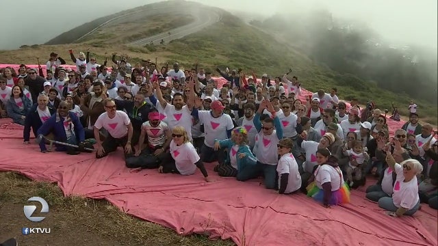 Symbol of SF Pride installed atop Twin Peaks