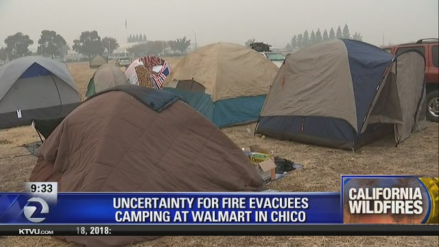 Uncertainty for fire evacuees camping at Walmart in Chico
