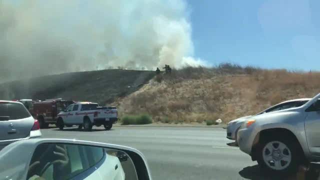 Vehicle fire spreads to vegetation along Altamont Pass