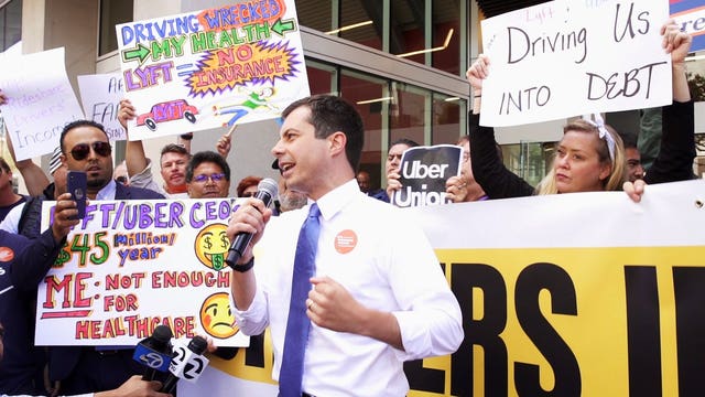 Buttigieg invigorates caravan of rideshare drivers, joins protests at Uber's SF HQ