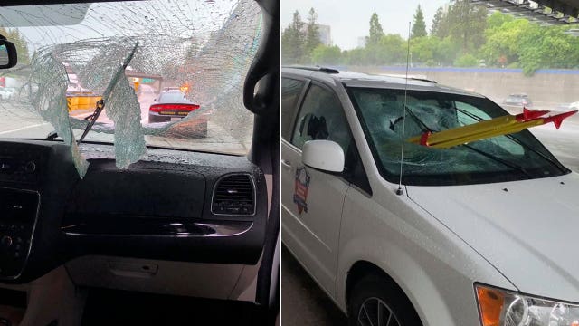 Veteran survives after being impaled by tripod thrown onto California freeway