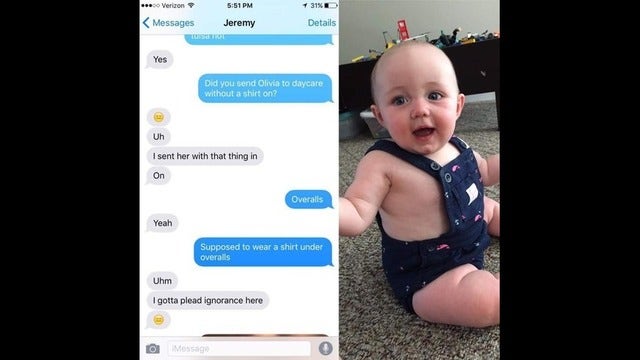 Dad dresses daughter for daycare, overalls fail goes viral