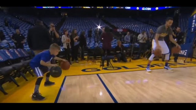 Steph Curry invites young fan to try his pregame dribbling routine