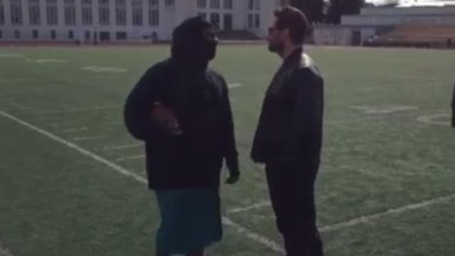Beast Mode meets Wolverine on Oakland football field