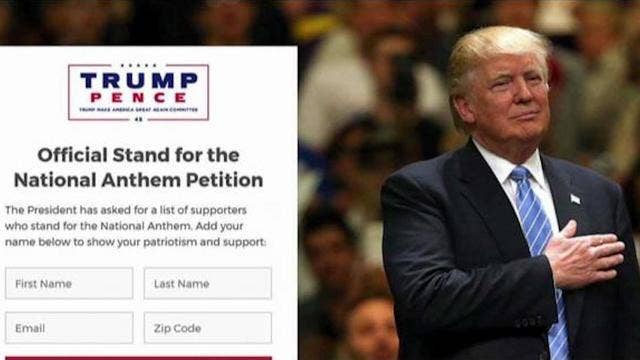 Trump launches petition to stand for national anthem