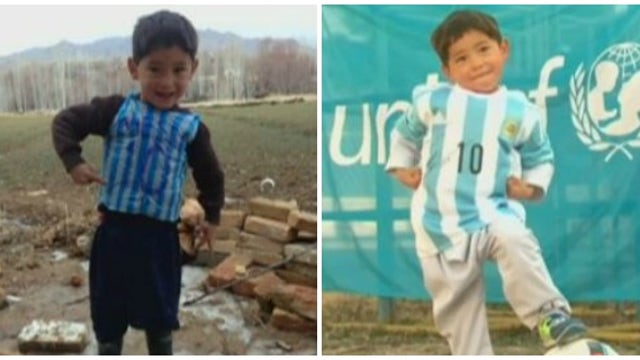 Afghan boy with homemade Messi jersey scores a real one