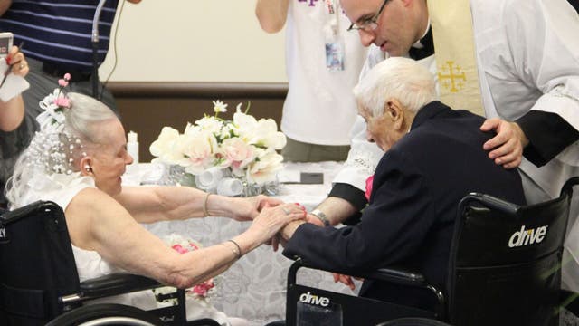 Couple celebrating 75th anniversary renews their vows in nursing home
