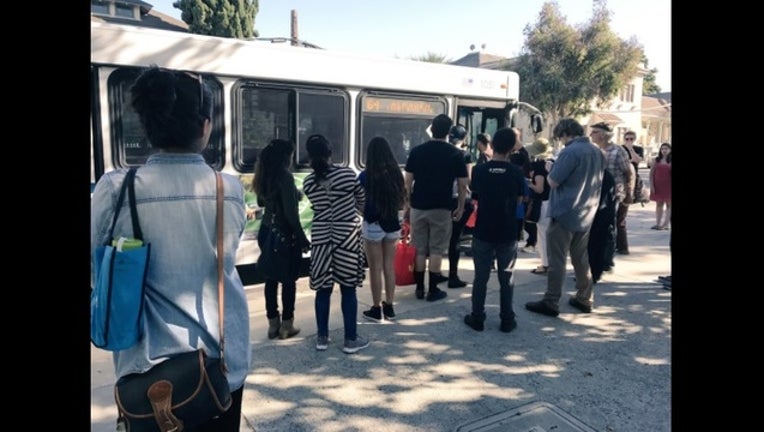 0c704063-VTA commuters standing outside of a VTA vehicle Saturday. Image @yosoyvicente