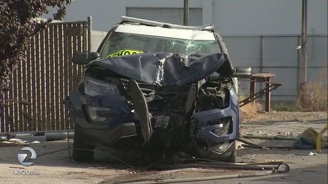 San Jose police officer nearly splits patrol SUV in two, takes out power pole